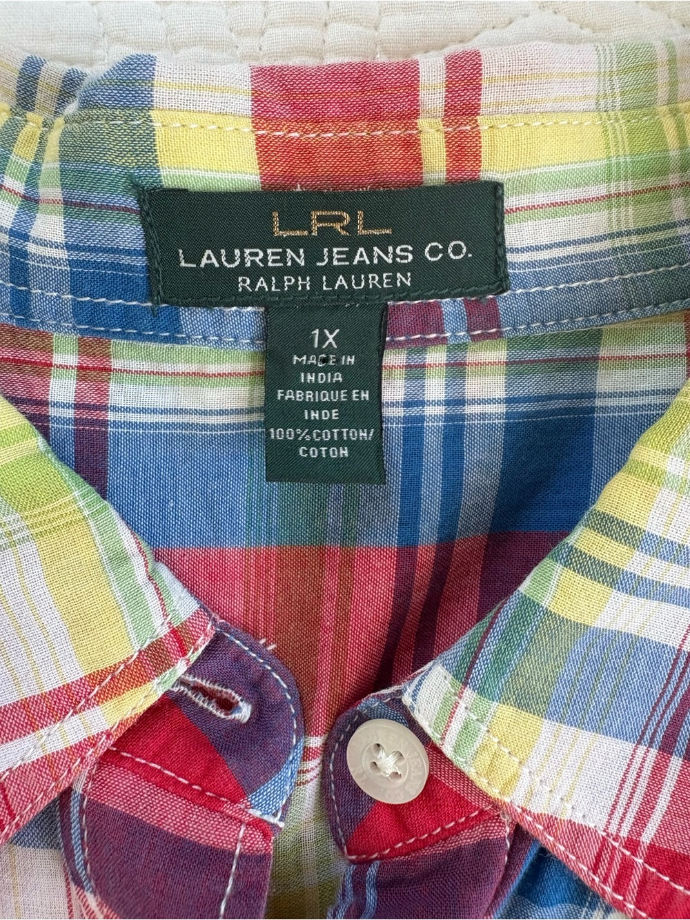 Ralph Lauren 1X Plaid Cotton Button-Up Shirt - Picture 3 of 7